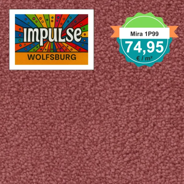Draufsicht auf Vorwerk Mira 1P99 mit Preisetikett 74,95 €/m²